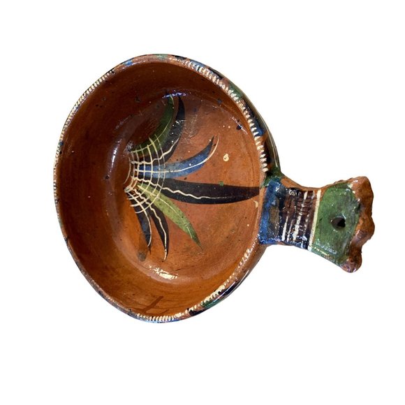 Terra Cotta Pottery Pot Pan Handled Hand Painted - Picture 3 of 6